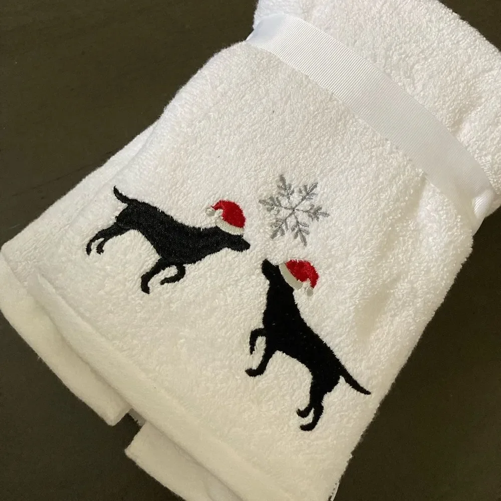Eddie Bauer Christmas Dogs Embroidered Hand Towels Set